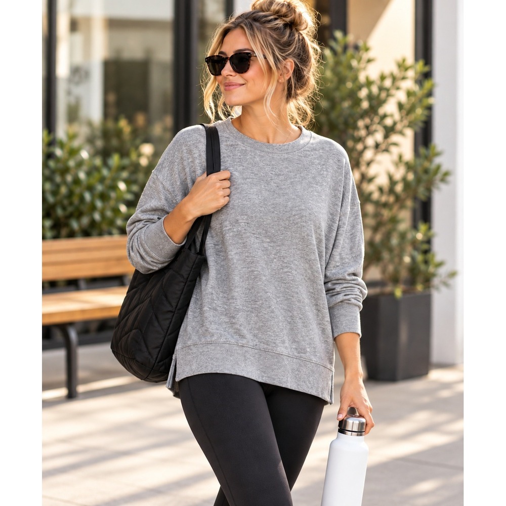 Athleta Coaster Luxe Sweatshirt Women 1X Grey Heathered Thumbhole Relaxed Fit